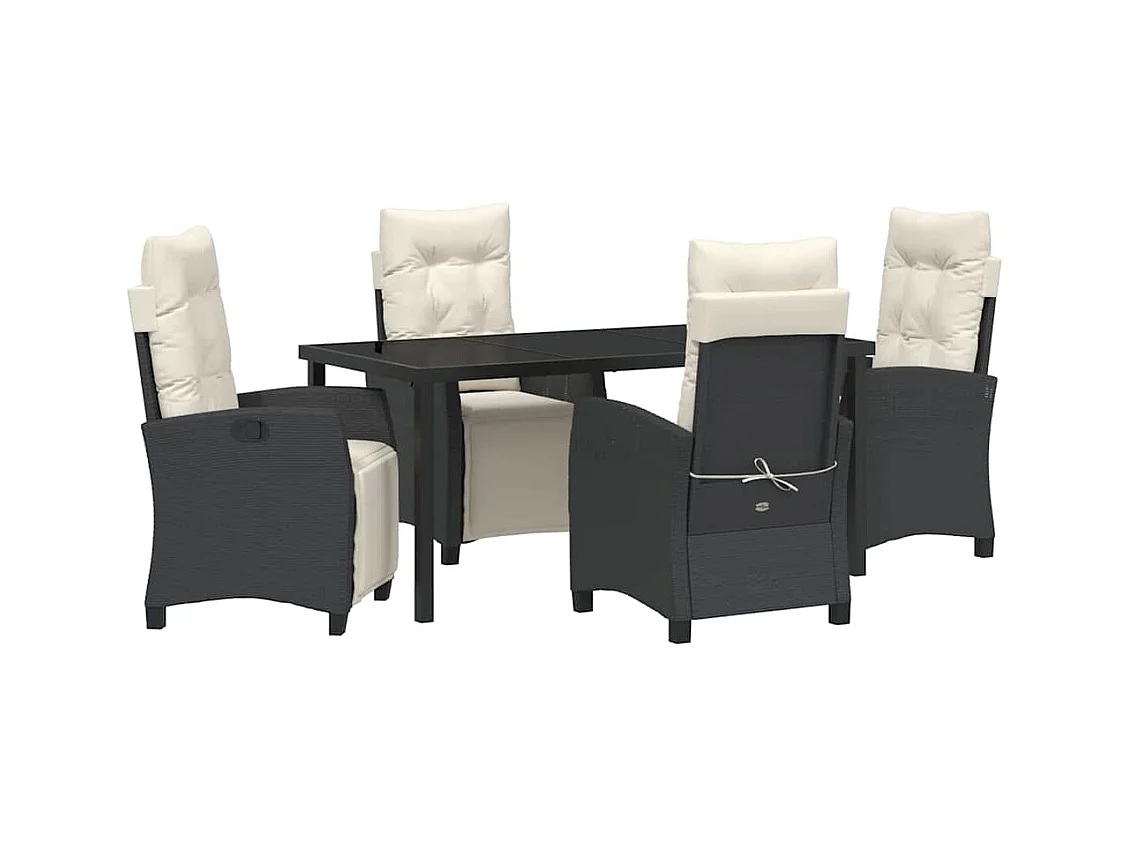 Ensemble de 5 pièces de salle à manger de jardin en rotin poly noir