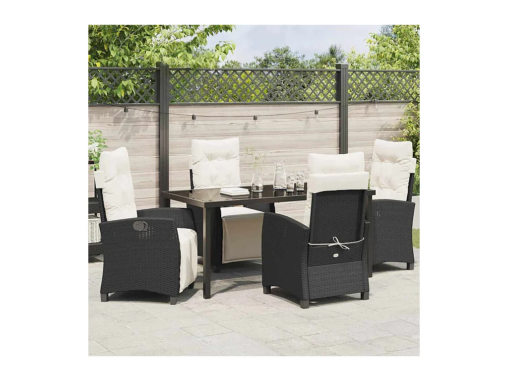 Ensemble de 5 pièces de salle à manger de jardin en rotin poly noir