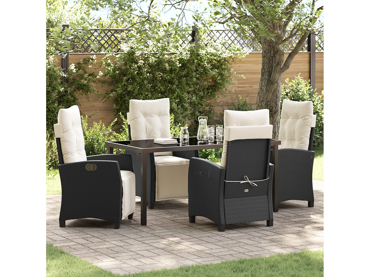 Ensemble de 5 pièces de salle à manger de jardin en rotin poly noir
