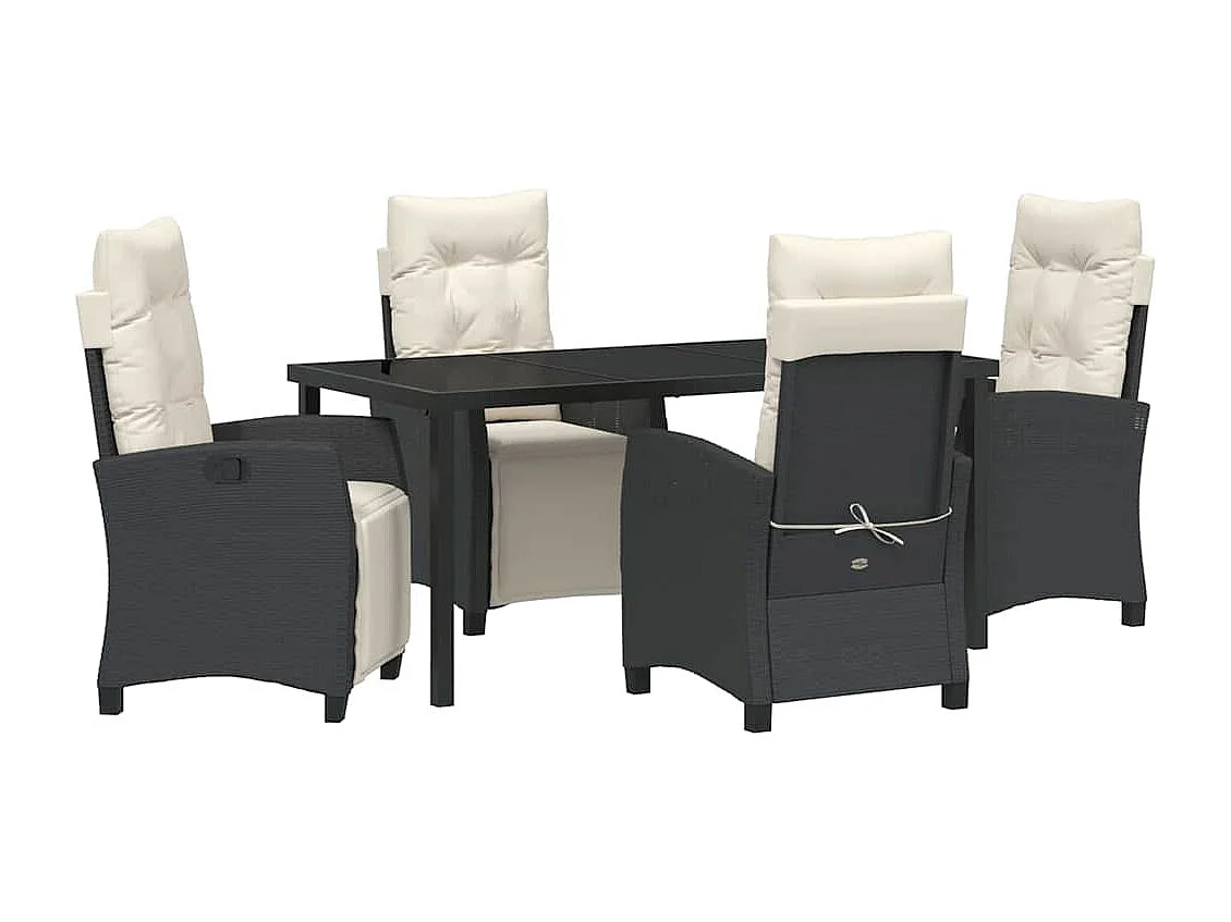 Ensemble de 5 pièces de salle à manger de jardin en rotin poly noir