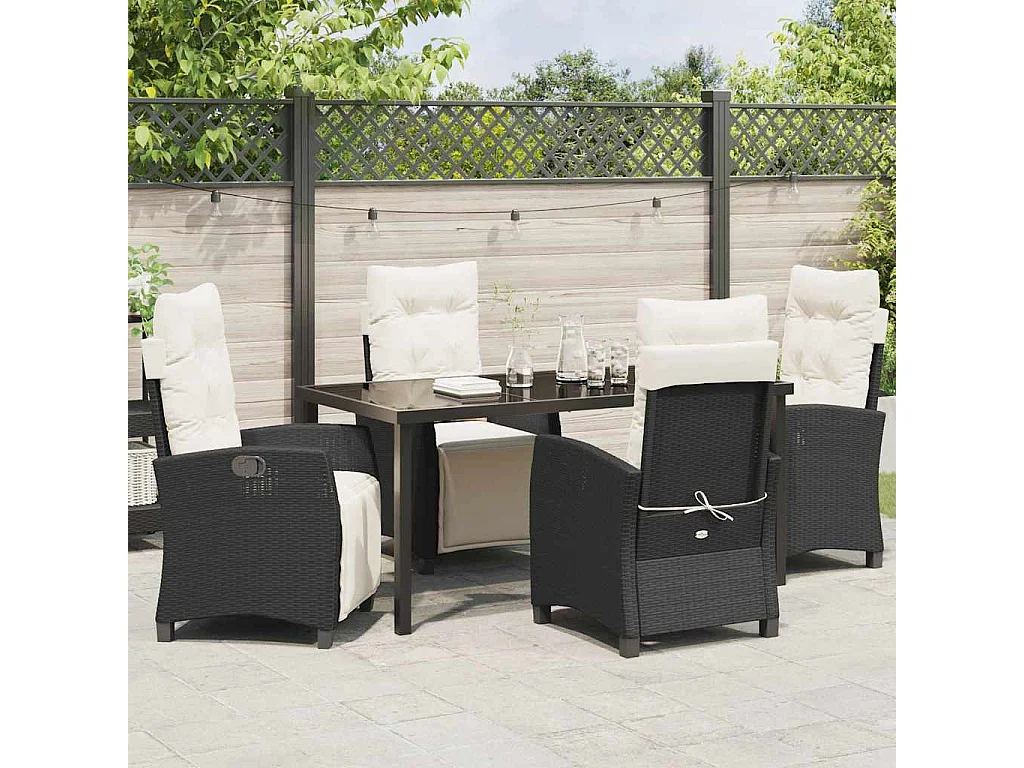 Ensemble de 5 pièces de salle à manger de jardin en rotin poly noir