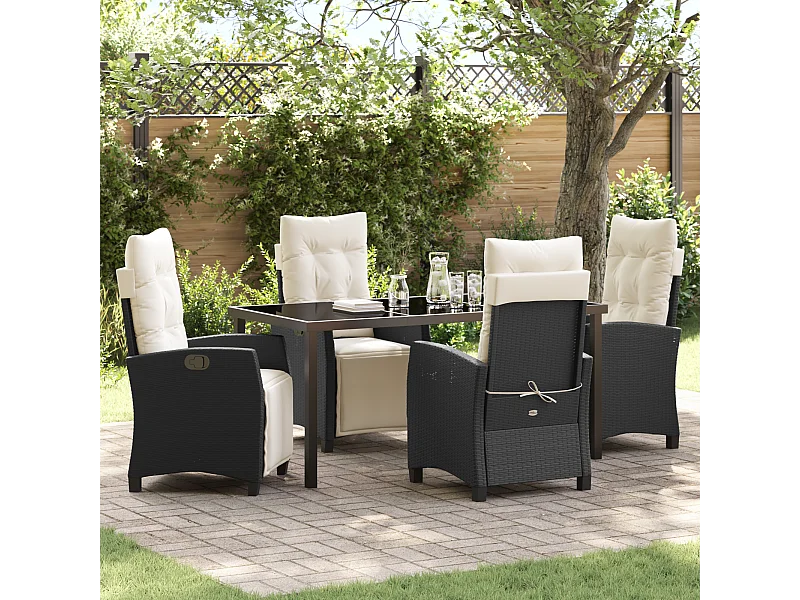 Ensemble de 5 pièces de salle à manger de jardin en rotin poly noir