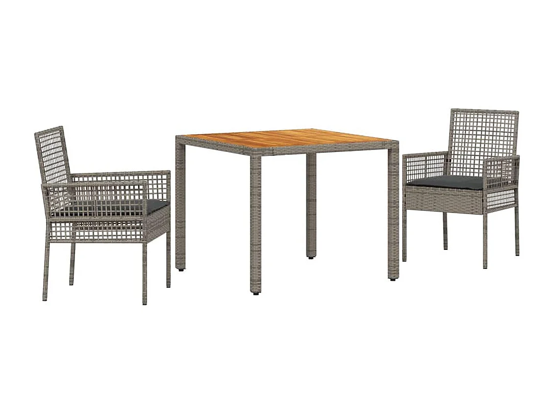 3-delige tuinset met grijze kussens van synthetisch rotan