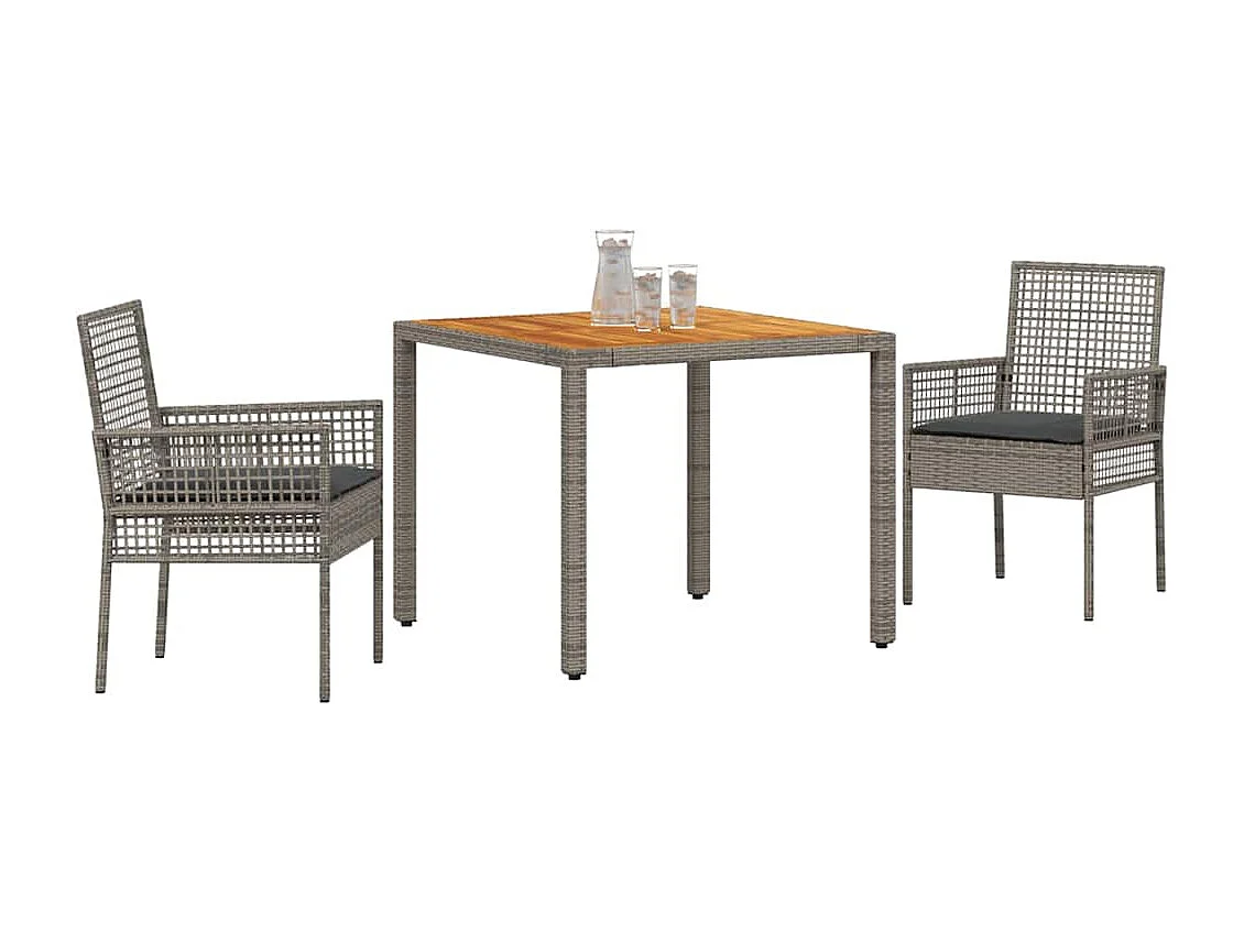 3-delige tuinset met grijze kussens van synthetisch rotan