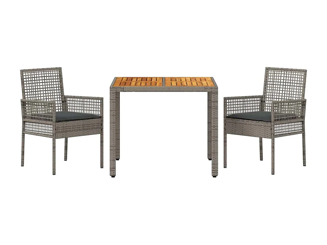 3-delige tuinset met grijze kussens van synthetisch rotan