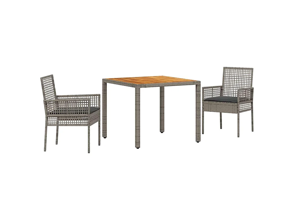 Ensemble de salle à manger de jardin de 3 pièces avec coussins gris en rotin synthétique