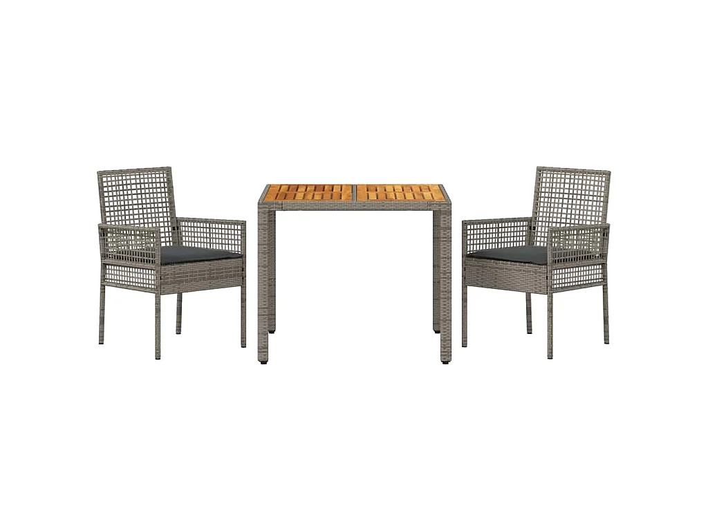 Ensemble de salle à manger de jardin de 3 pièces avec coussins gris en rotin synthétique