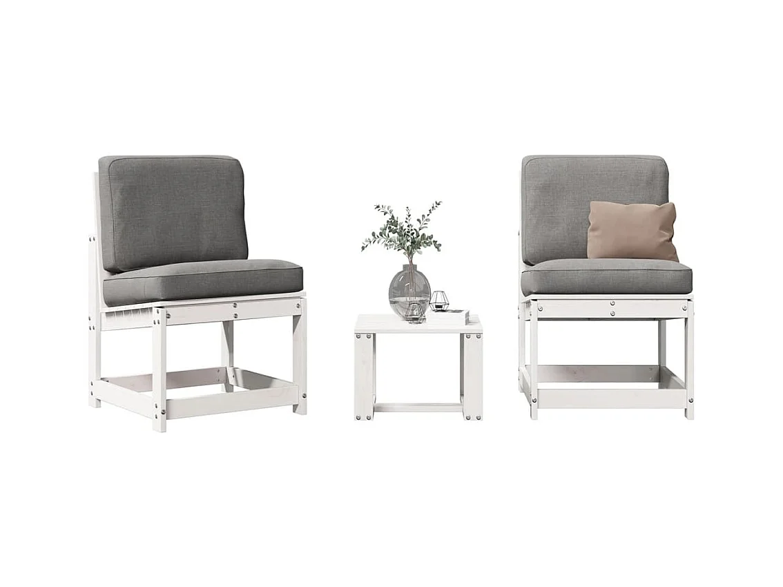 Salon de jardin 3 pcs blanc bois massif de pin