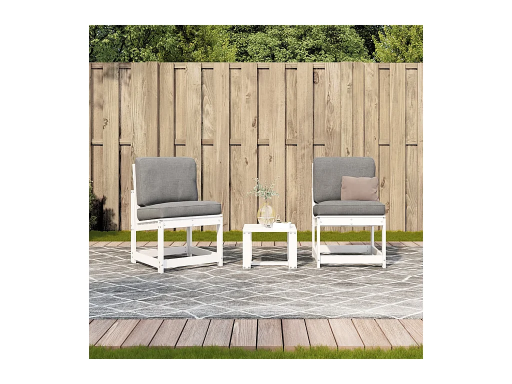 Salon de jardin 3 pcs blanc bois massif de pin