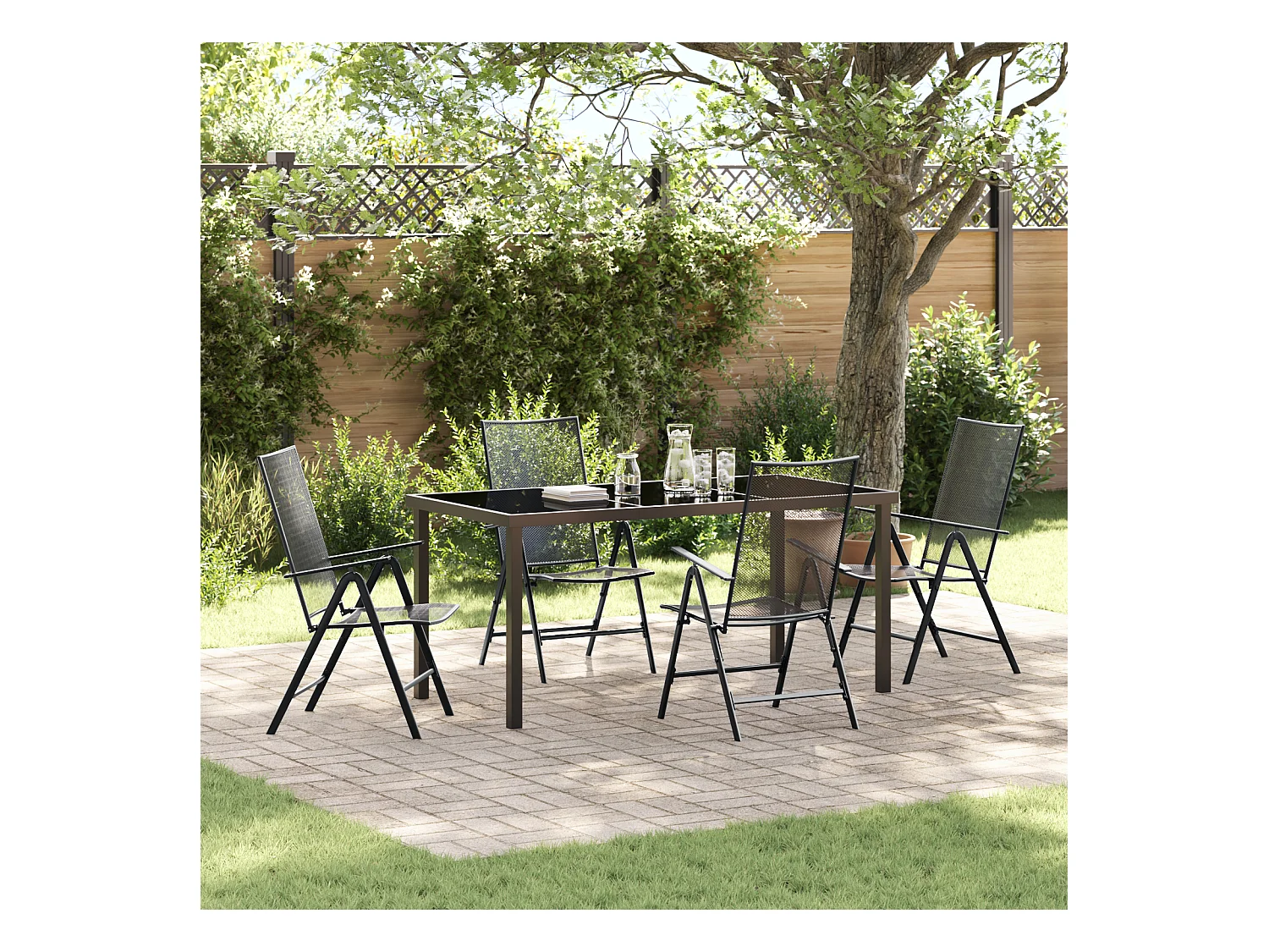 Set da pranzo da giardino 5 pezzi in acciaio antracite