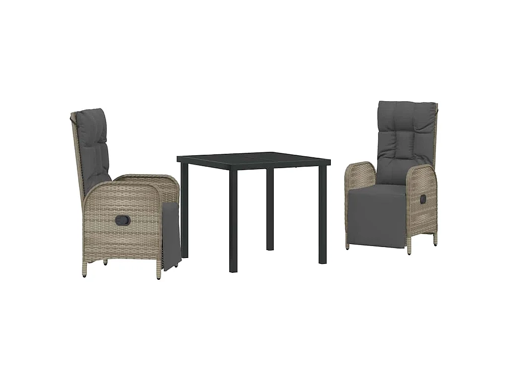Ensemble de salle à manger de jardin de 3 pièces avec coussins en gris poly rattan