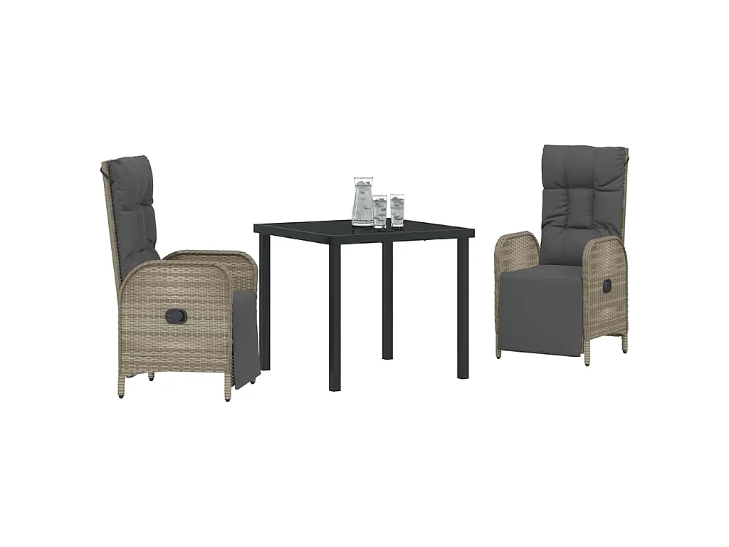 Ensemble de salle à manger de jardin de 3 pièces avec coussins en gris poly rattan