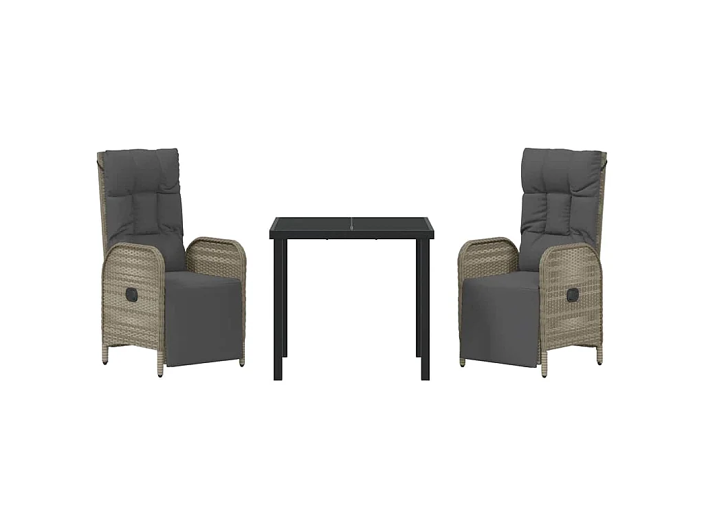 Ensemble de salle à manger de jardin de 3 pièces avec coussins en gris poly rattan