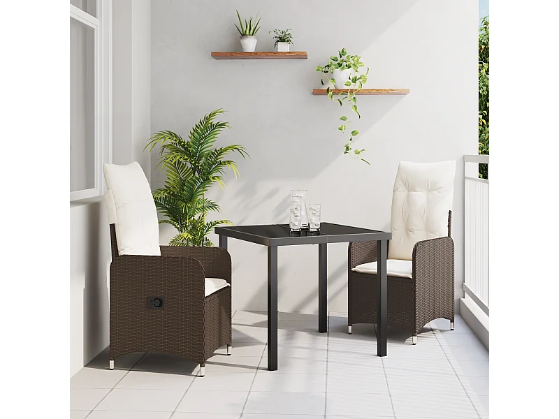 3-delige tuinset met bruine polyrotan kussens