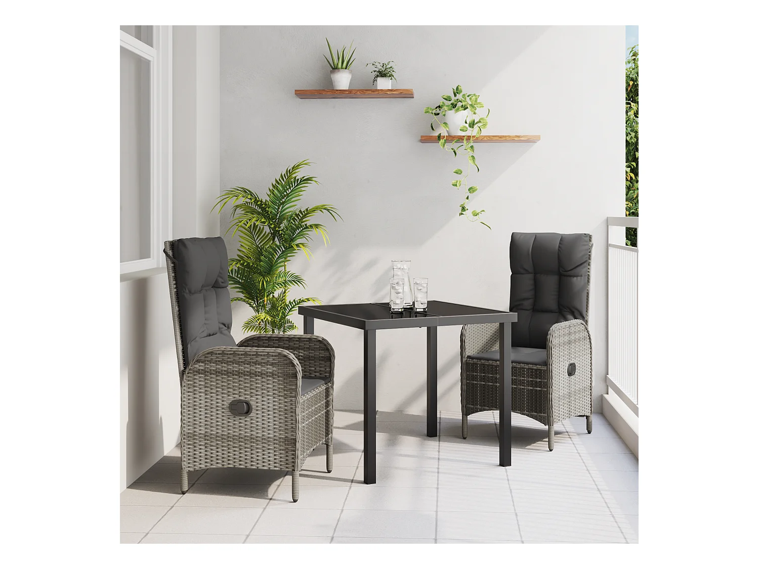 Set da pranzo da giardino in rattan sintetico grigio da 3 pezzi