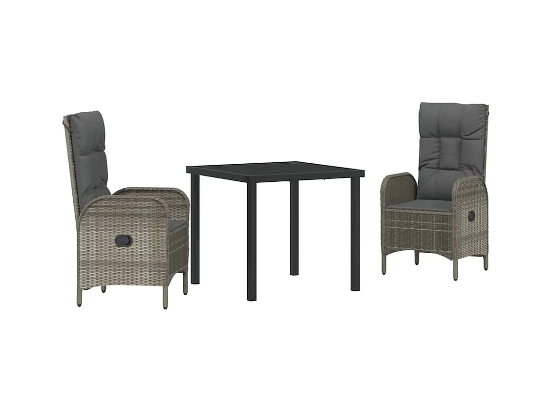 Set da pranzo da giardino in rattan sintetico grigio da 3 pezzi