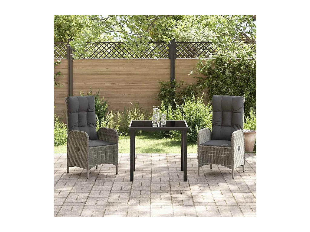 Set da pranzo da giardino in rattan sintetico grigio da 3 pezzi