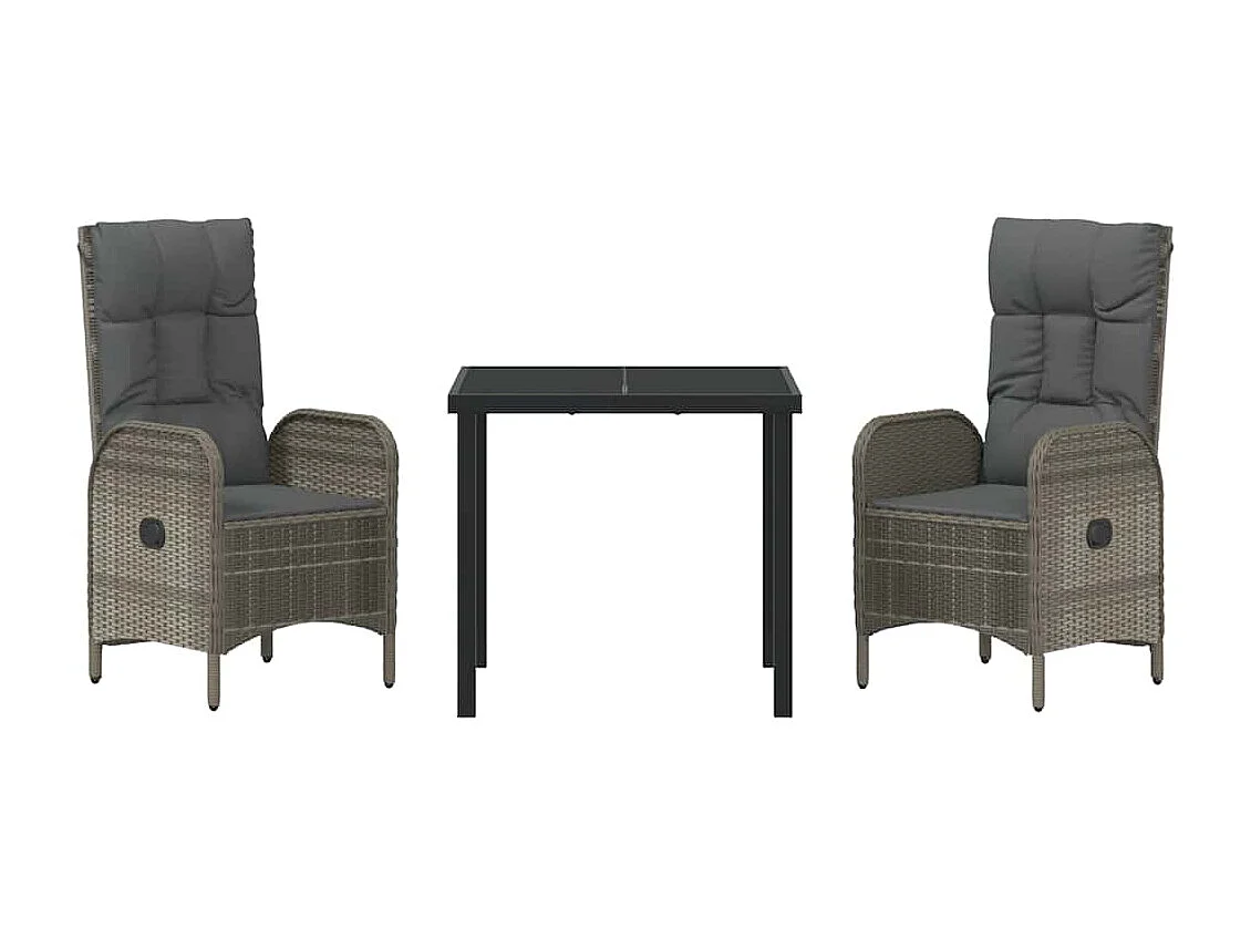 Set da pranzo da giardino in rattan sintetico grigio da 3 pezzi