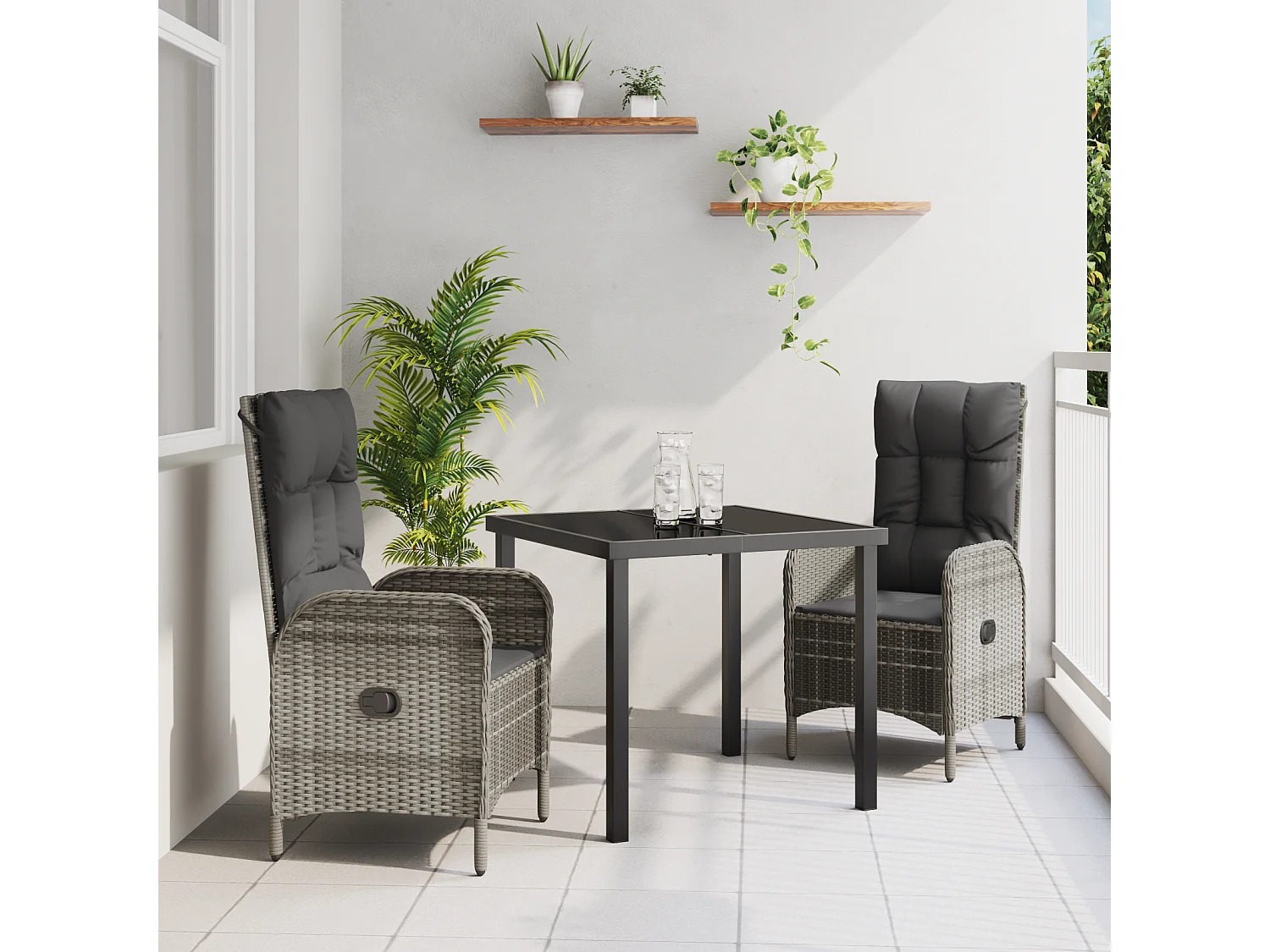 Ensemble de salle à manger de jardin 3 pièces gris en rotin synthétique