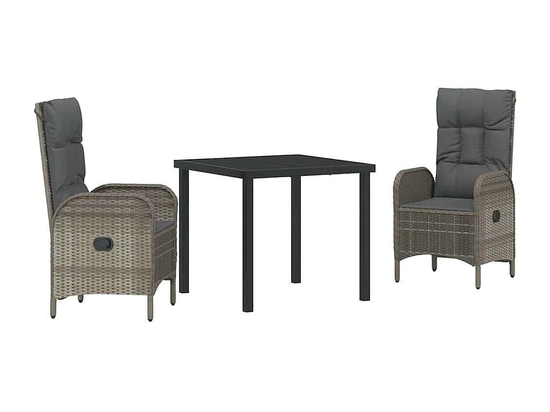 Ensemble de salle à manger de jardin 3 pièces gris en rotin synthétique