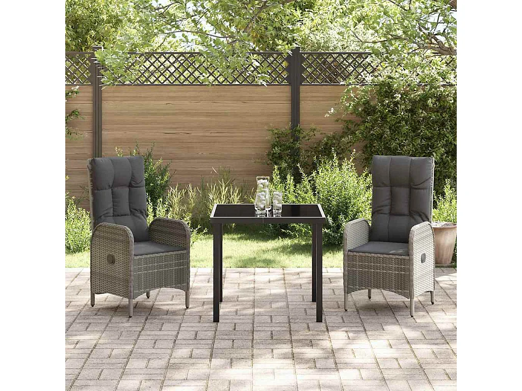 Ensemble de salle à manger de jardin 3 pièces gris en rotin synthétique