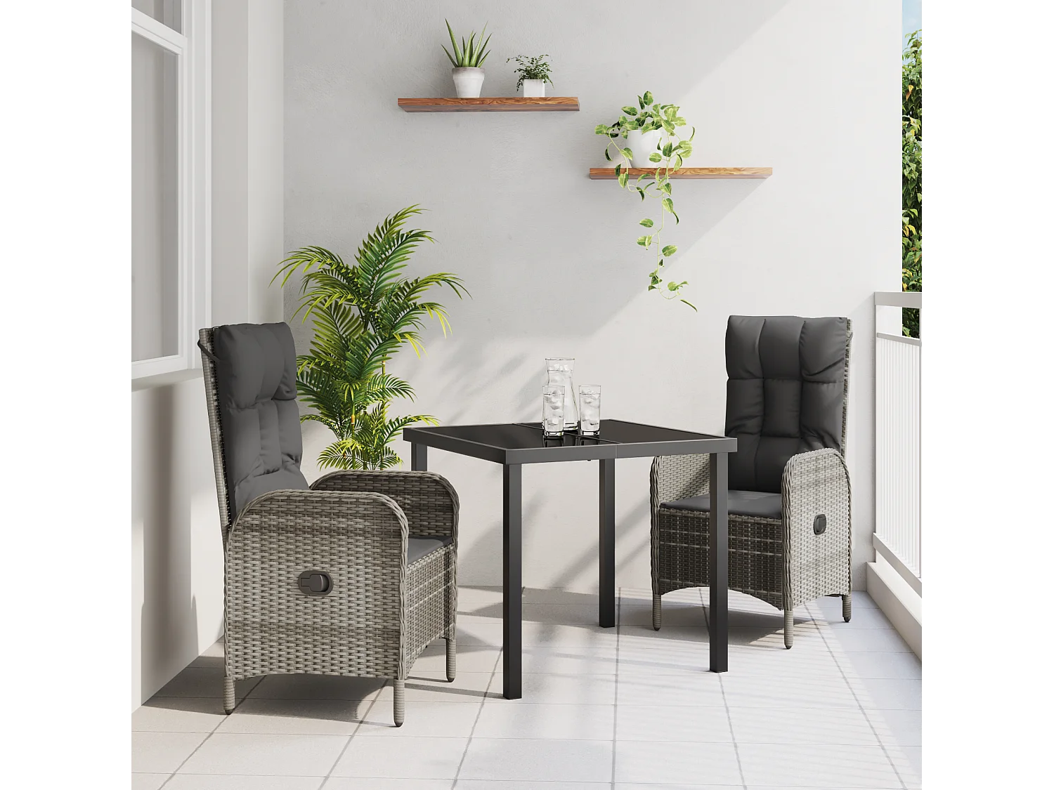 Set da pranzo da giardino in rattan sintetico grigio da 3 pezzi