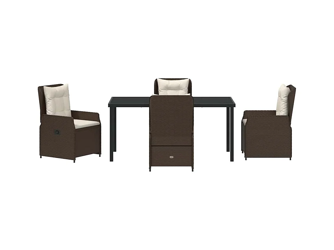 Ensemble de salle à manger jardin 5 pièces en rotin marron