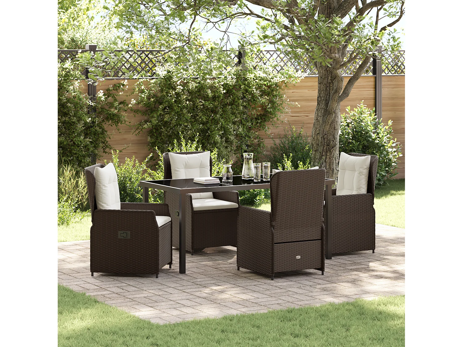 Set da pranzo da giardino in rattan marrone da 5 pezzi
