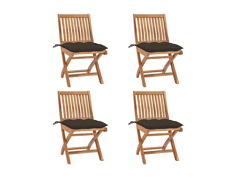 Chaises pliables de jardin avec coussins lot de 4 Teck solide