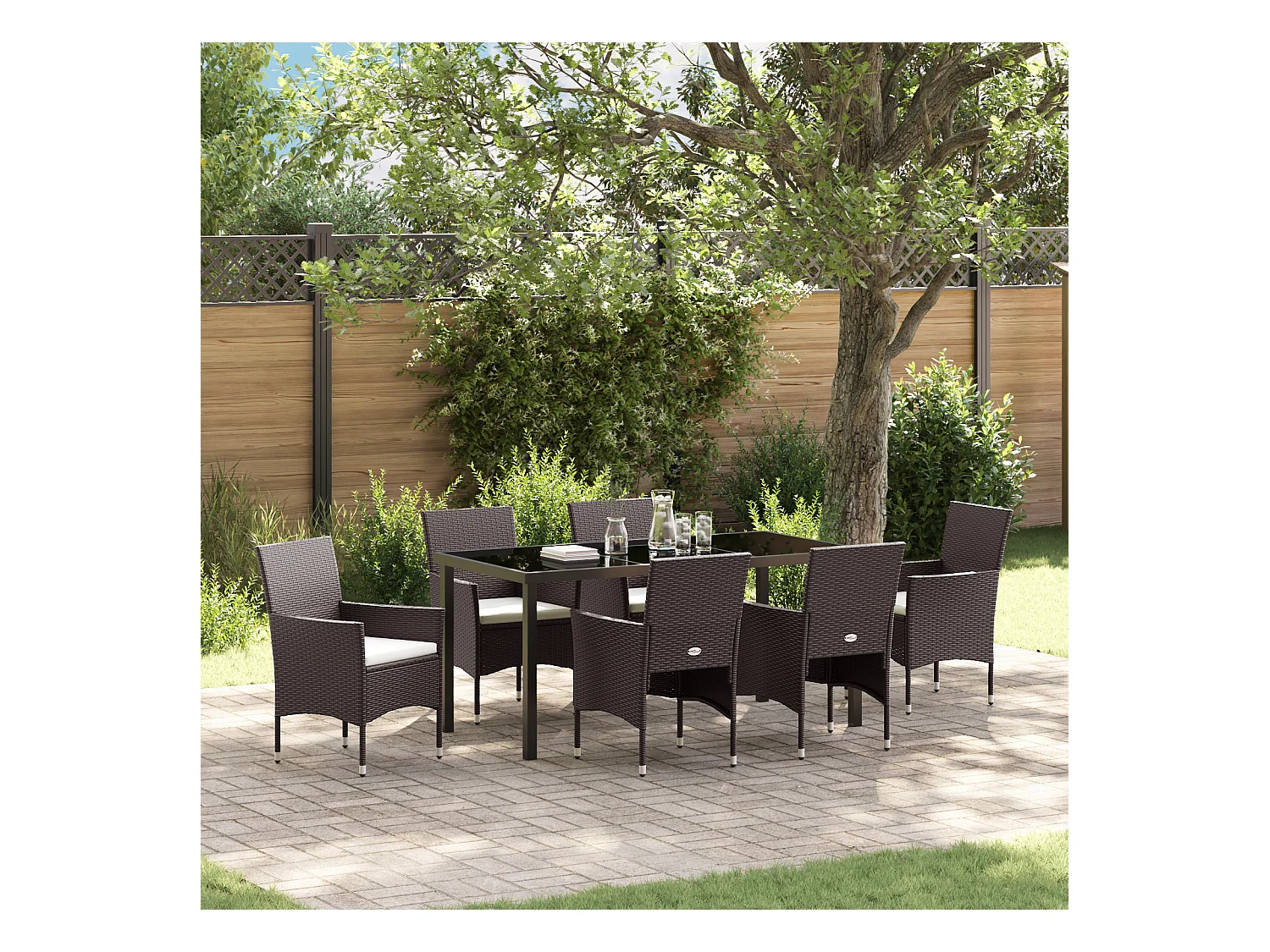 Set da giardino 7 pezzi in polyrattan marrone
