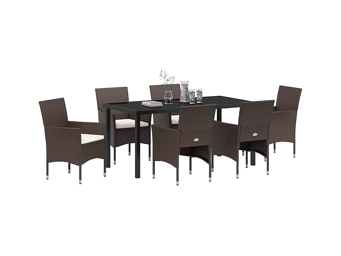 Set da giardino 7 pezzi in polyrattan marrone