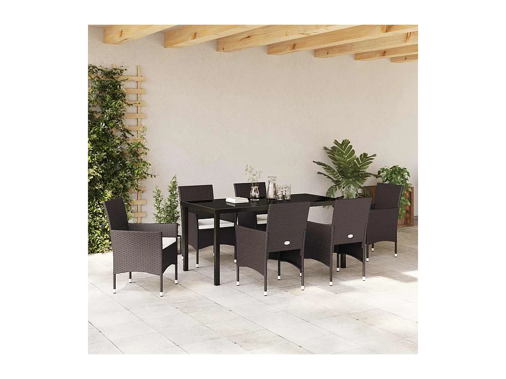 Set da giardino 7 pezzi in polyrattan marrone