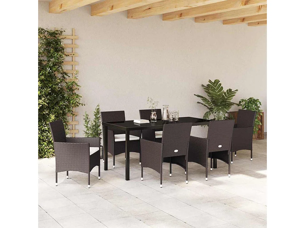 Set de jardin 7 pièces Marron Rotin poly