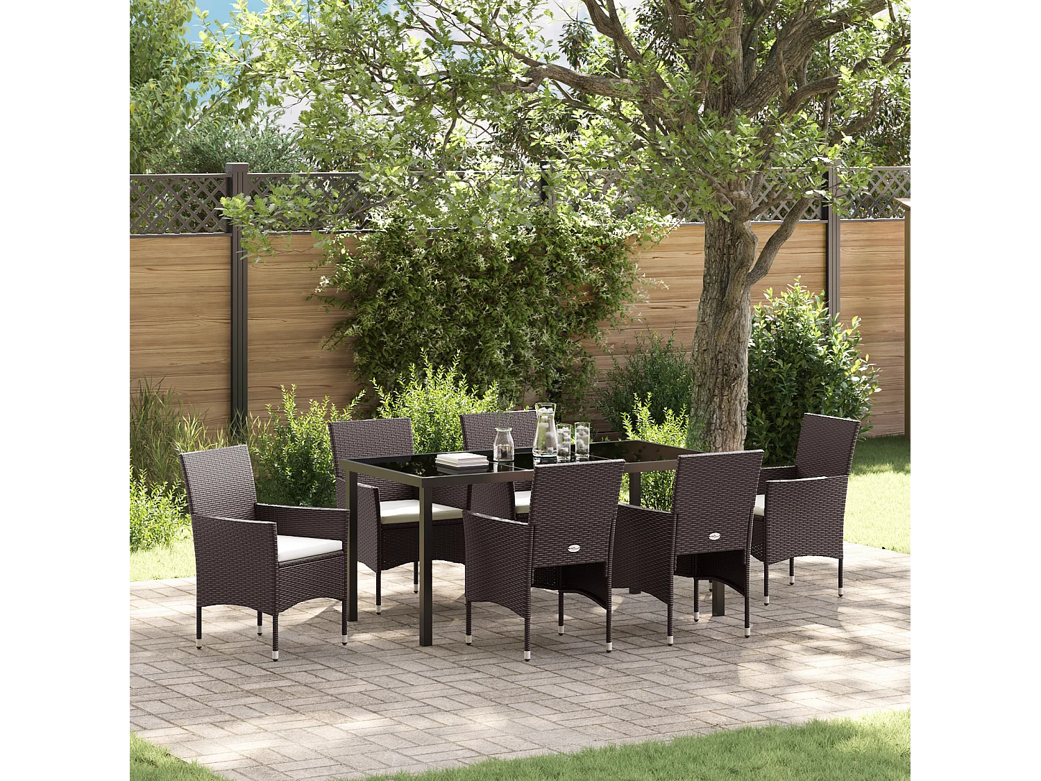 Set da giardino 7 pezzi in polyrattan marrone