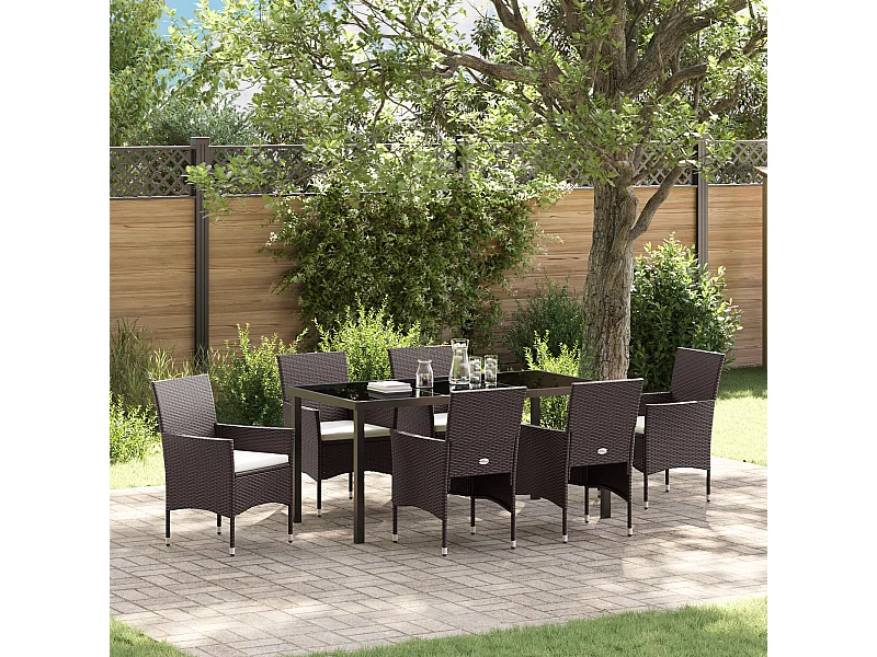 Set da giardino 7 pezzi in polyrattan marrone