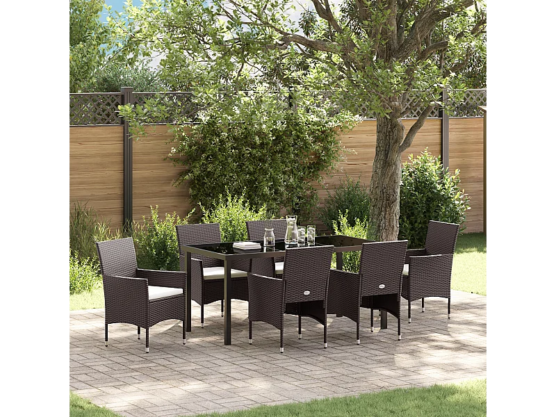 Set da giardino 7 pezzi in polyrattan marrone