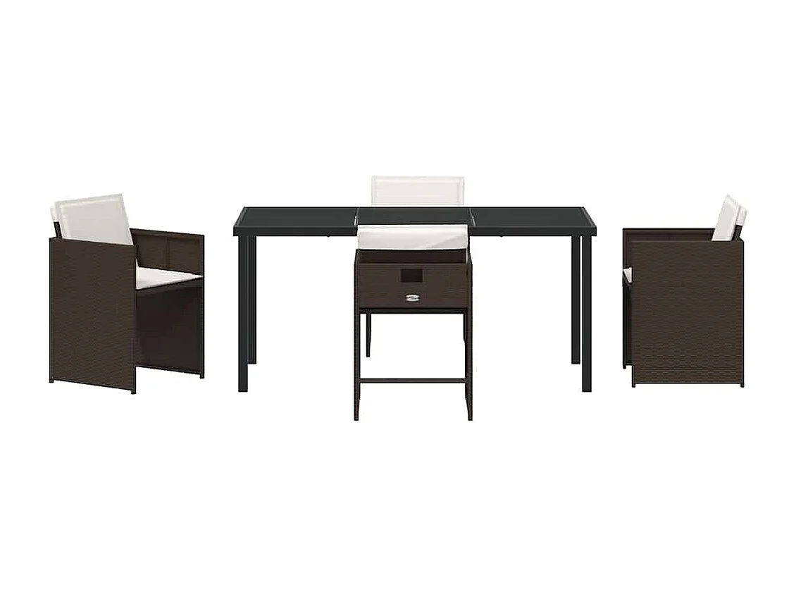 Ensemble de salle à manger de jardin 5 pièces avec coussins marron poly rattan