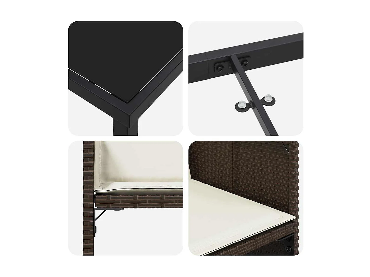 Ensemble de salle à manger de jardin 5 pièces avec coussins marron poly rattan