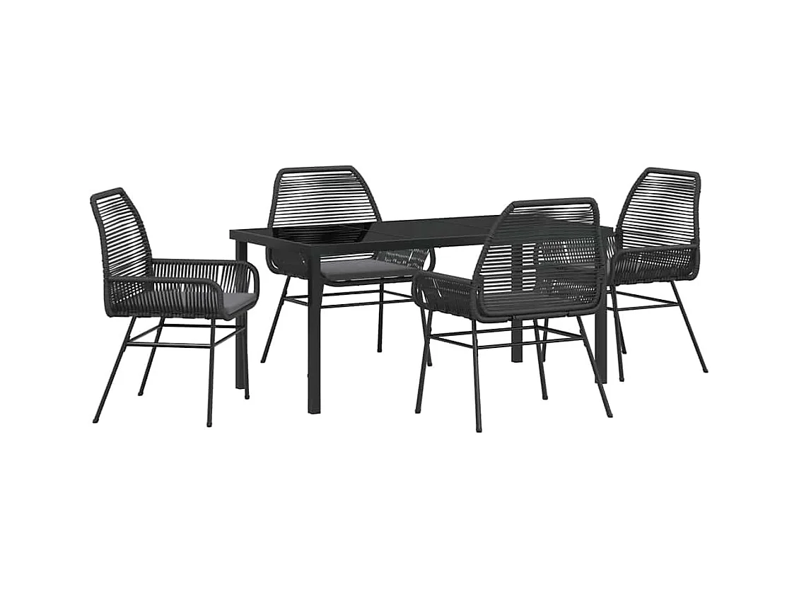 Set da pranzo da giardino 5 pezzi con cuscini in polyrattan nero