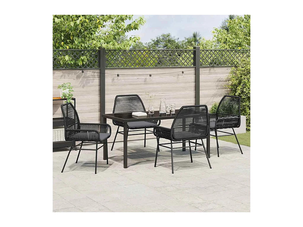 Set da pranzo da giardino 5 pezzi con cuscini in polyrattan nero