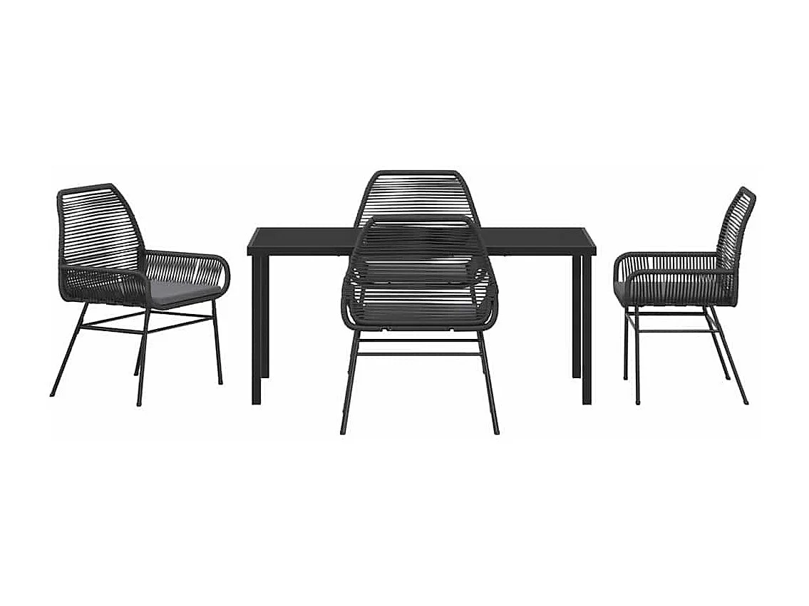 Set da pranzo da giardino 5 pezzi con cuscini in polyrattan nero