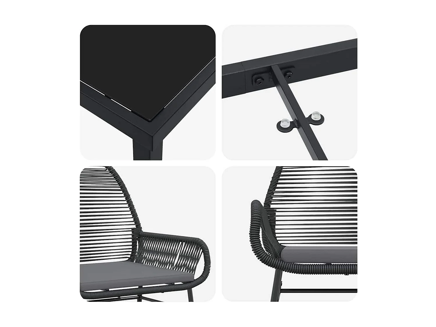 Set da pranzo da giardino 5 pezzi con cuscini in polyrattan nero