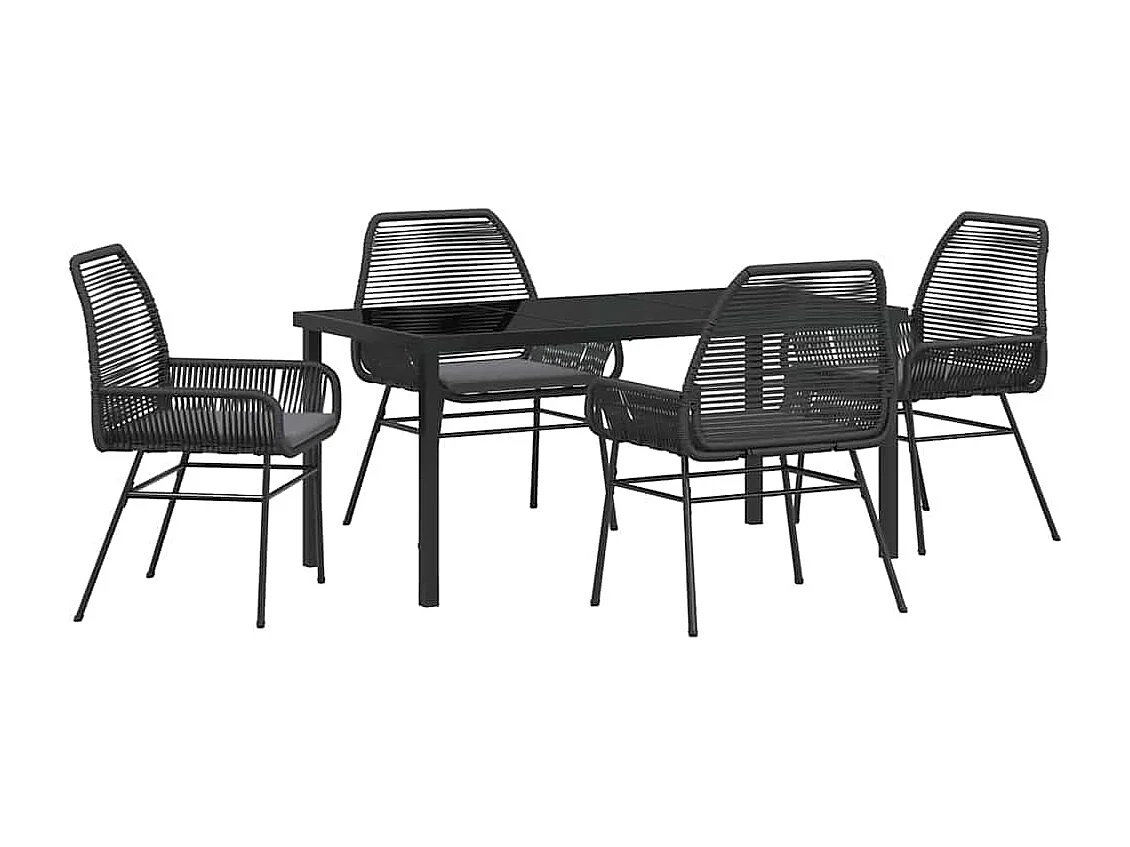 Ensemble de Salle à Manger de Jardin 5 Pièces avec Coussins Noir Poly Rotin