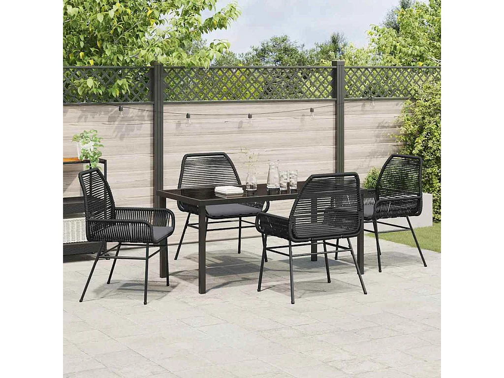 Ensemble de Salle à Manger de Jardin 5 Pièces avec Coussins Noir Poly Rotin