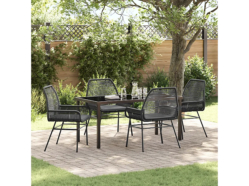 Ensemble de Salle à Manger de Jardin 5 Pièces avec Coussins Noir Poly Rotin