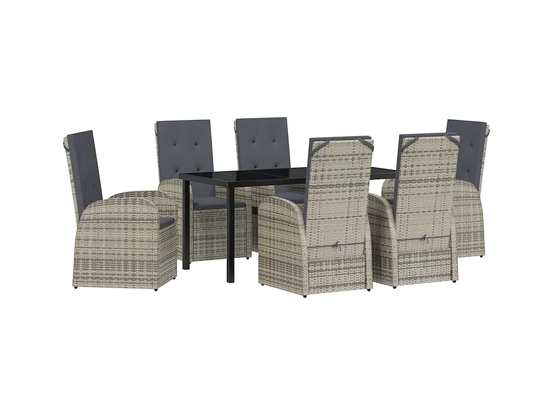 Set da pranzo da giardino da 7 pezzi con cuscini in polyrattan grigio