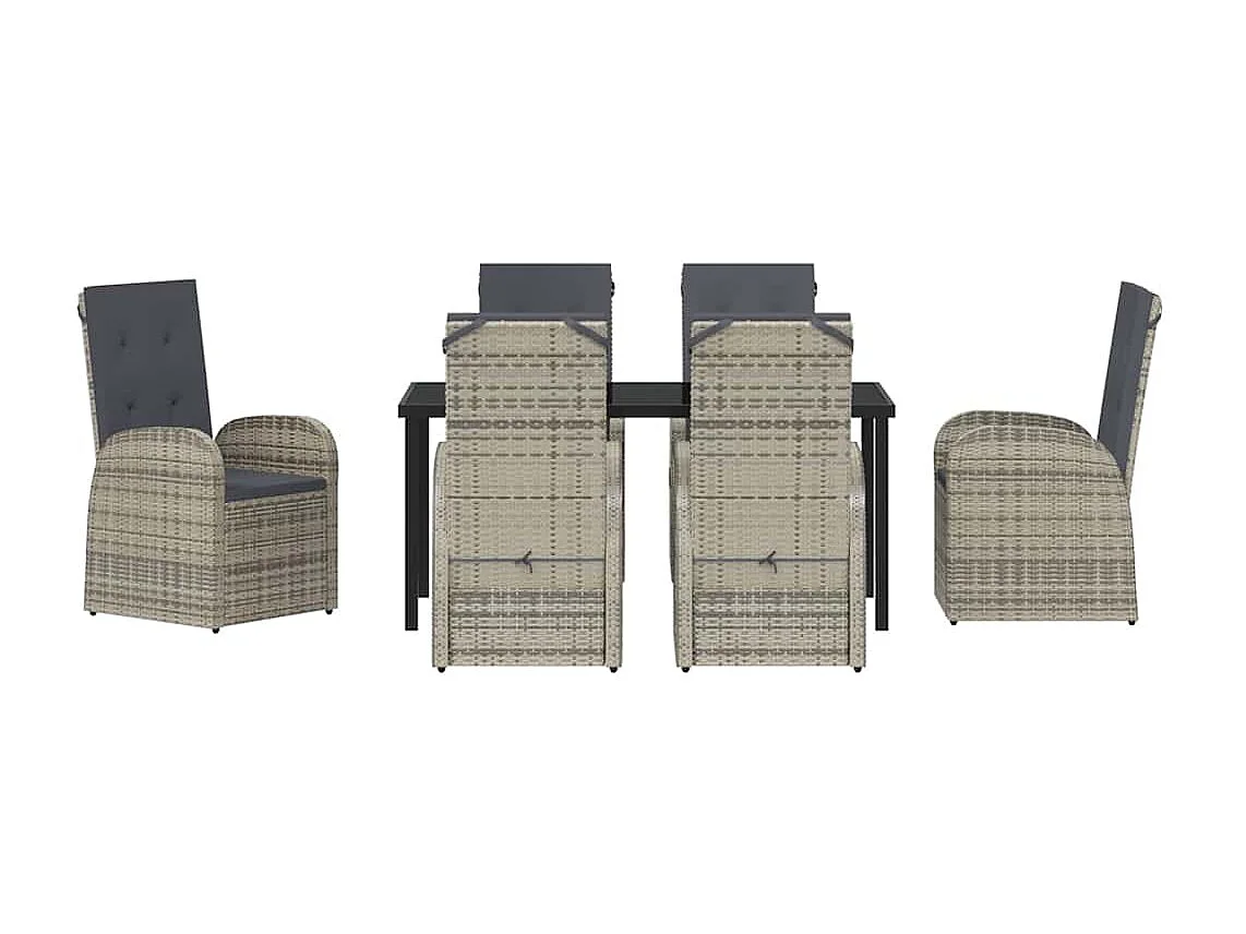 Set da pranzo da giardino da 7 pezzi con cuscini in polyrattan grigio