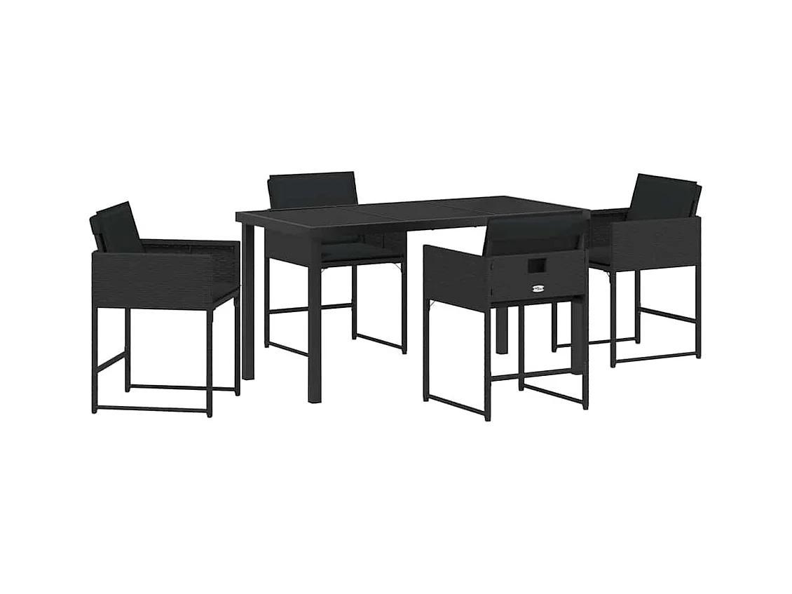 Ensemble de Salle à Manger de Jardin avec Coussins Noir Rattan Poly