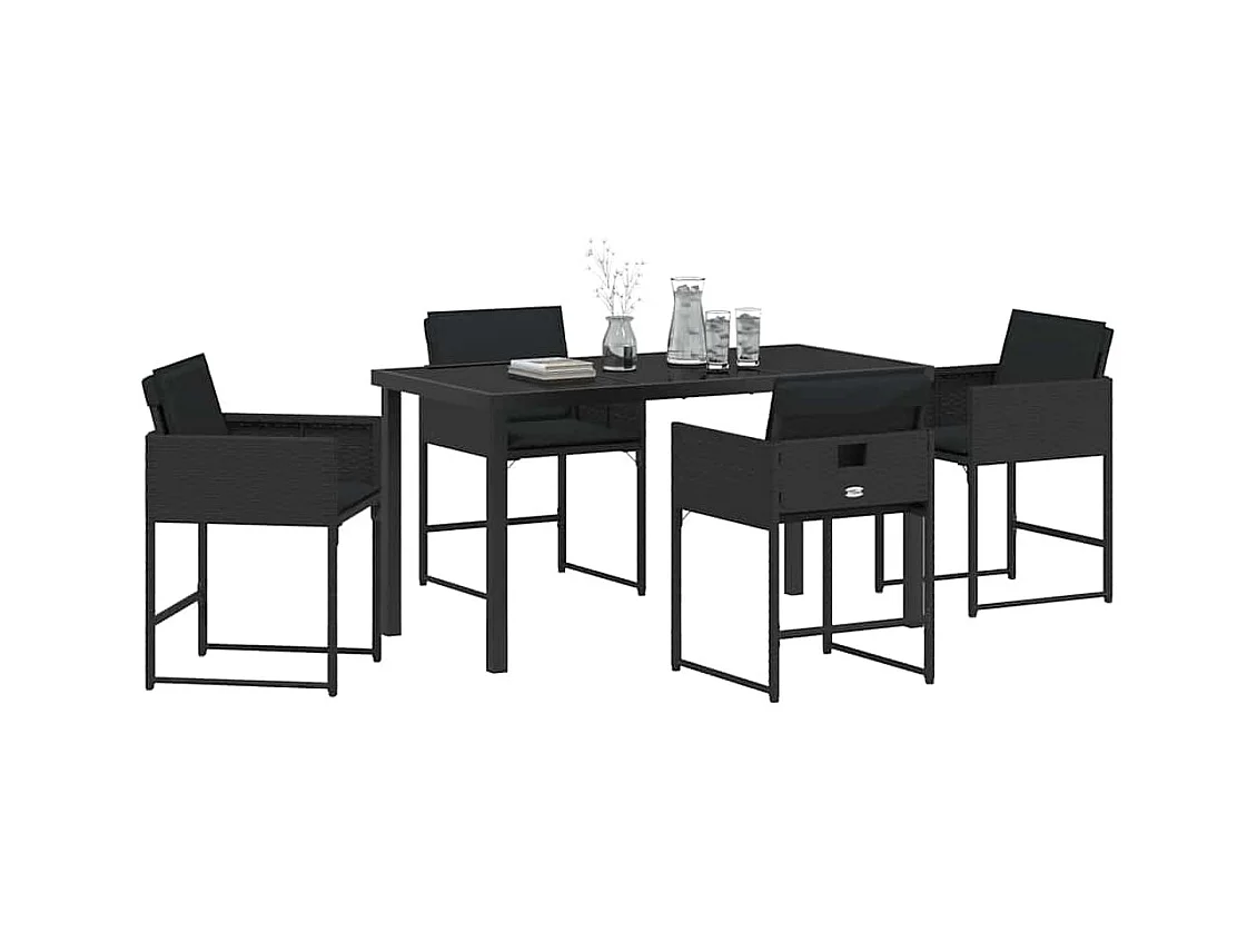 Ensemble de Salle à Manger de Jardin avec Coussins Noir Rattan Poly
