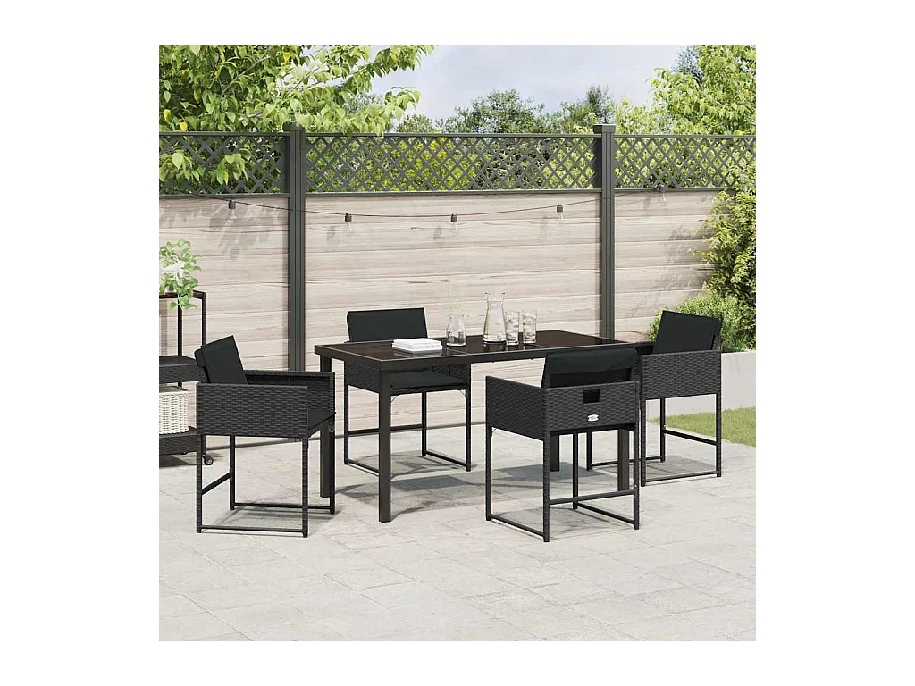 Ensemble de Salle à Manger de Jardin avec Coussins Noir Rattan Poly